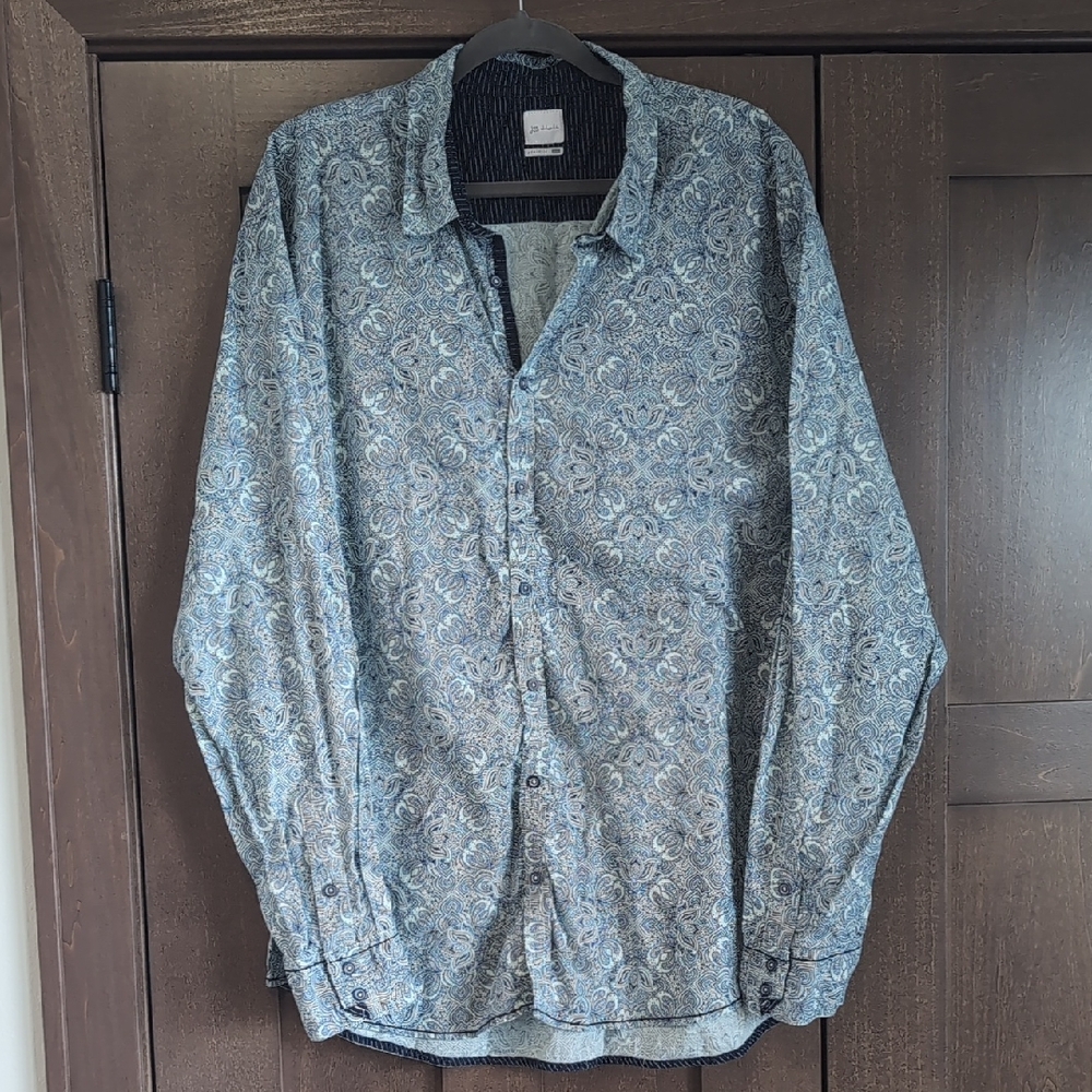 Men's Blue Paisley Casual Button-Down Shirt
